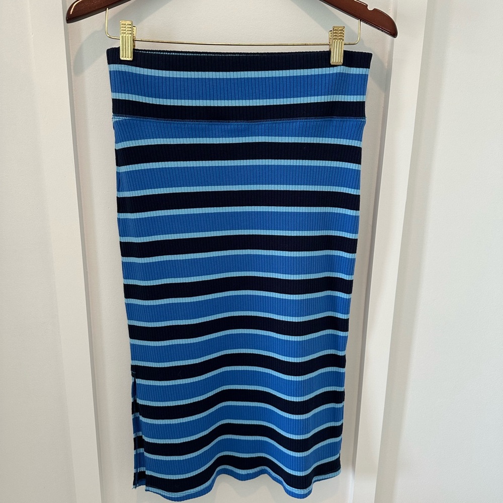 Aerie Midi Side Slit Blue Striped Skirt NWT